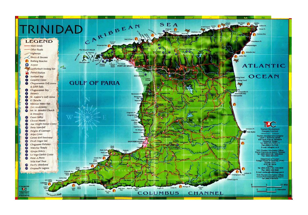 Большая туристическая карта Тринидада с другими пометками