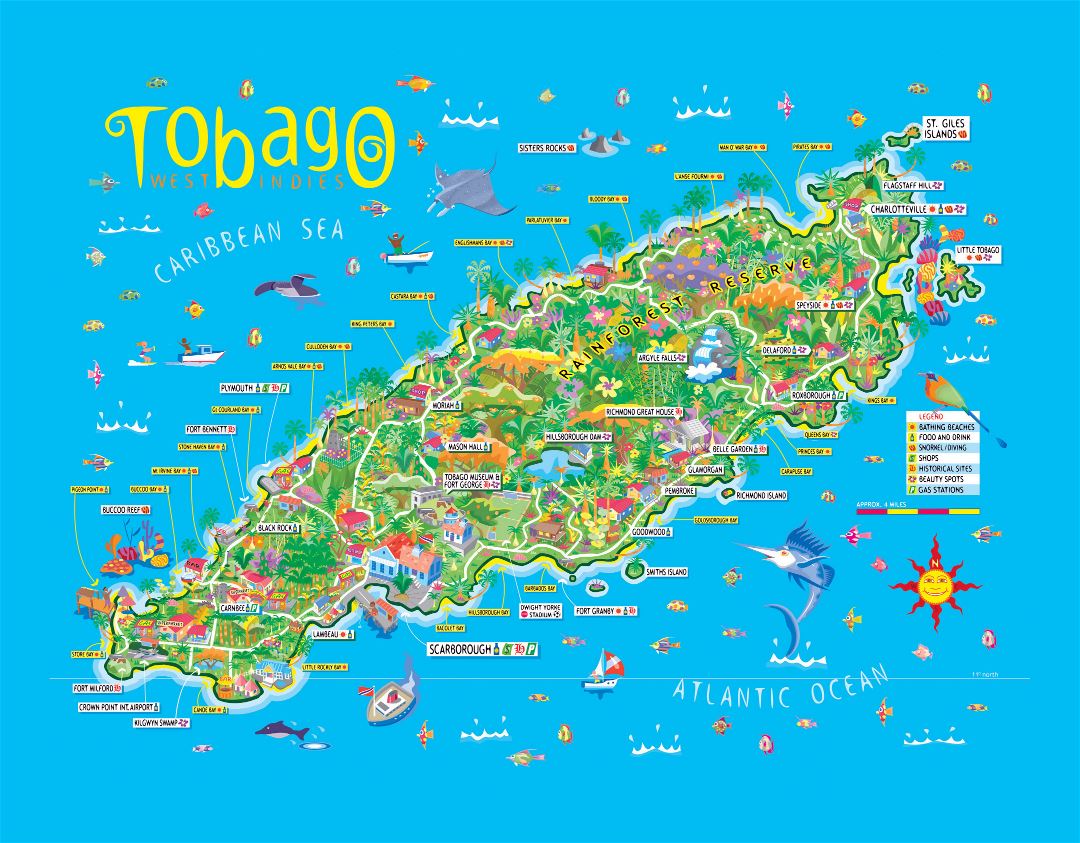 Большая туристическая иллюстрированная карта Тобаго