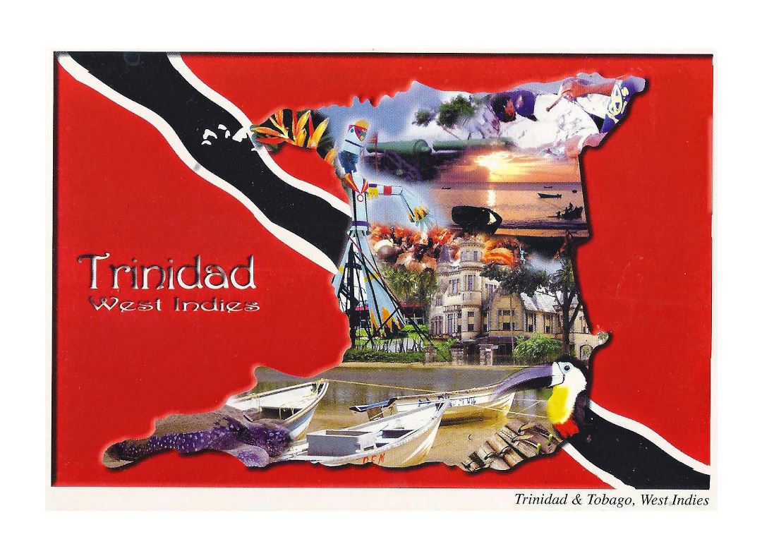 Большая карта открытка Тринидад с контурной картой