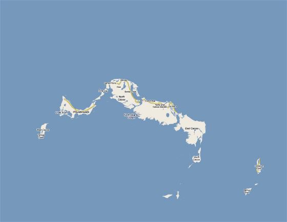 Детальная карта дорог островов Теркс и Кайкос с городами