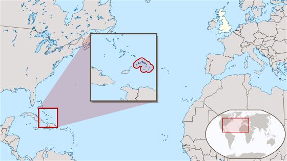 Большая карта расположения островов Теркс и Кайкос