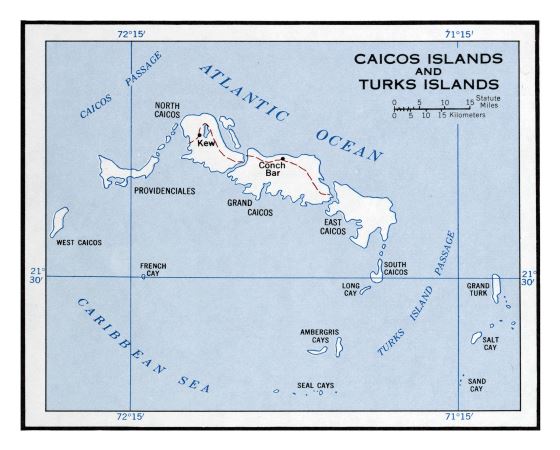 Большая политическая карта островов Теркс и Кайкос - 1958