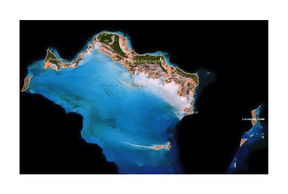 Большая спутниковая карта островов Теркс и Кайкос