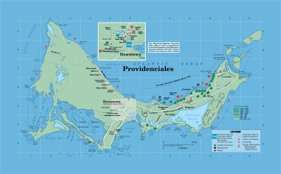 Большая туристическая карта острова Провиденсиалес, островов Теркс и Кайкос