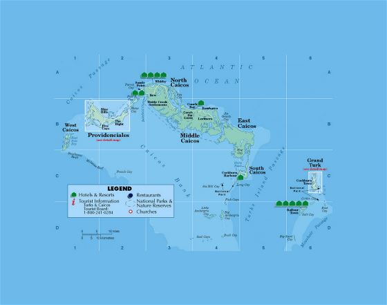 Туристическая карта островов Теркс и Кайкос