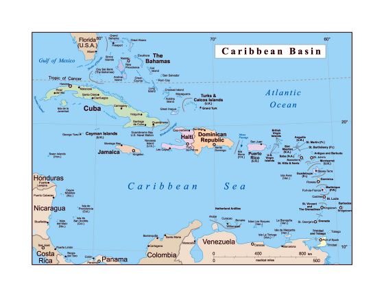Подробная политическая карта Карибского бассейна
