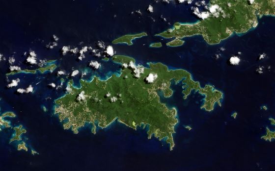 Большая детальная спутниковая карта острова Сент-Джон, Виргинские острова США