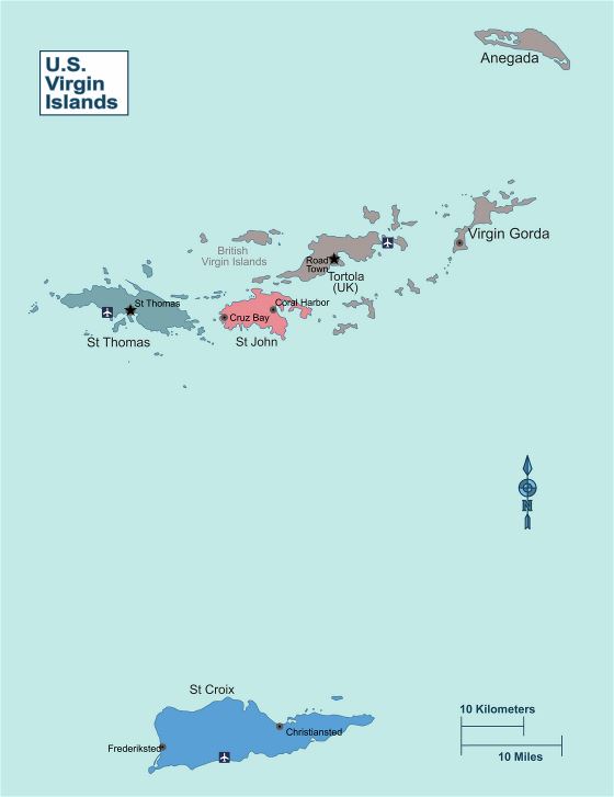 Большая карта регионов Виргинских островов