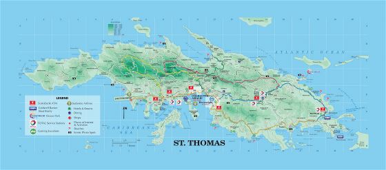 Большая туристическая карта Сент-Томаса, Виргинские острова США