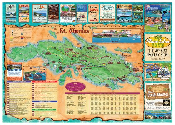 Большая туристическая иллюстрированная карта острова Сент-Томас, Виргинские острова США
