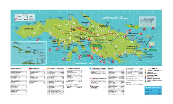 Большая туристическая карта острова Сент-Томас, Виргинские острова США