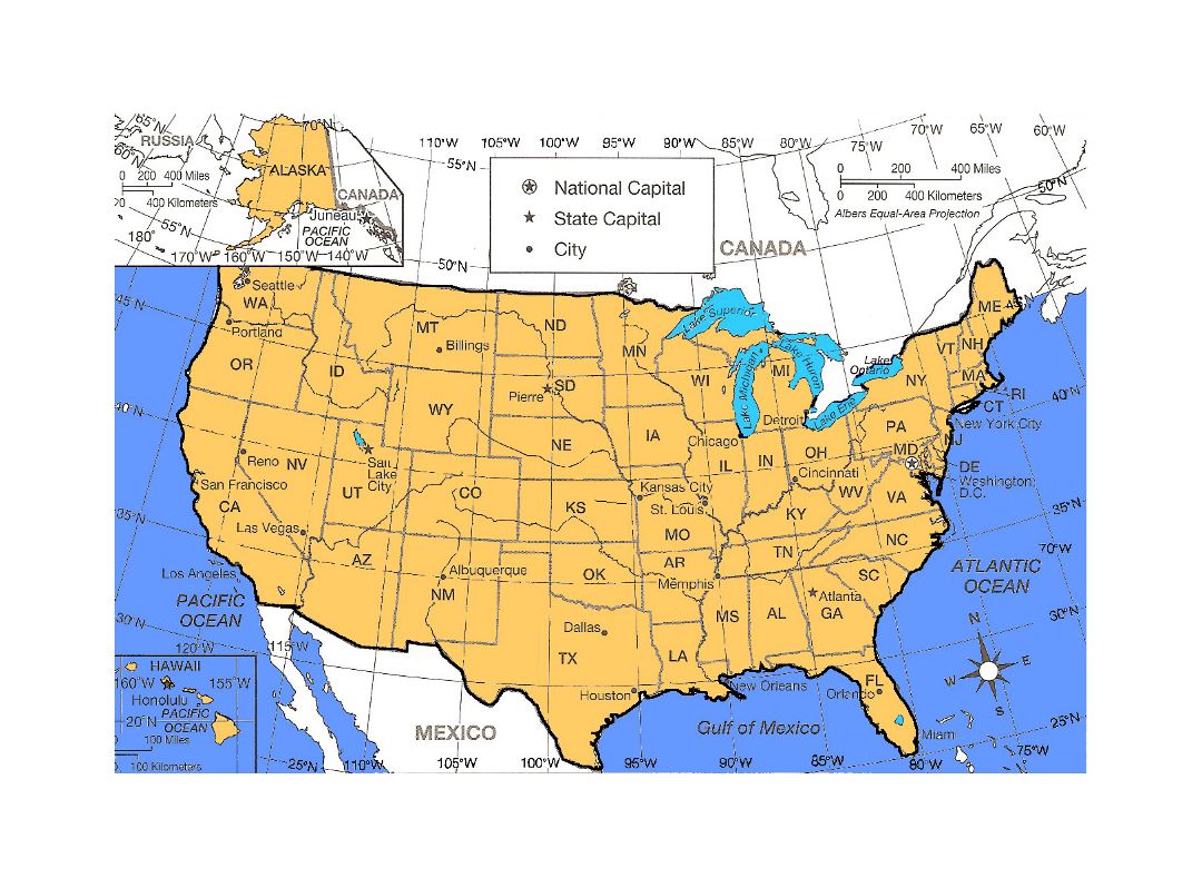 Детальная политическая и административная карта Соединенных Штатов Америки