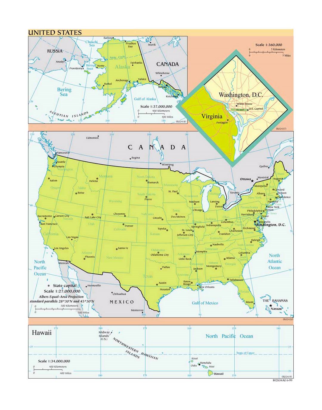 Детальная политическая и административная карта США - 1999