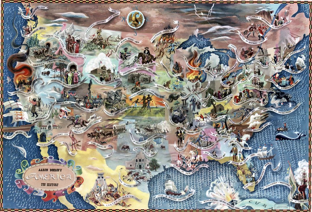 Большая детальная карта истории Америки Аарона Борода - 1946