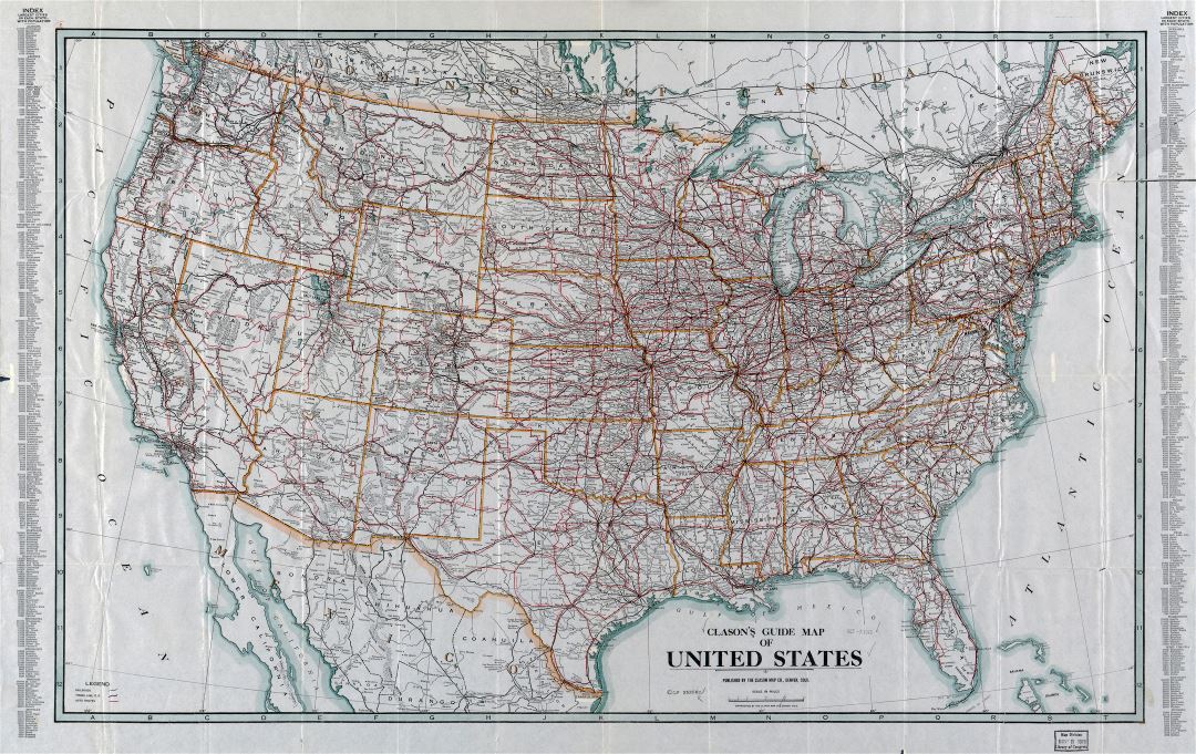 Большая детальная карта-путеводитель США по Класону - 1919