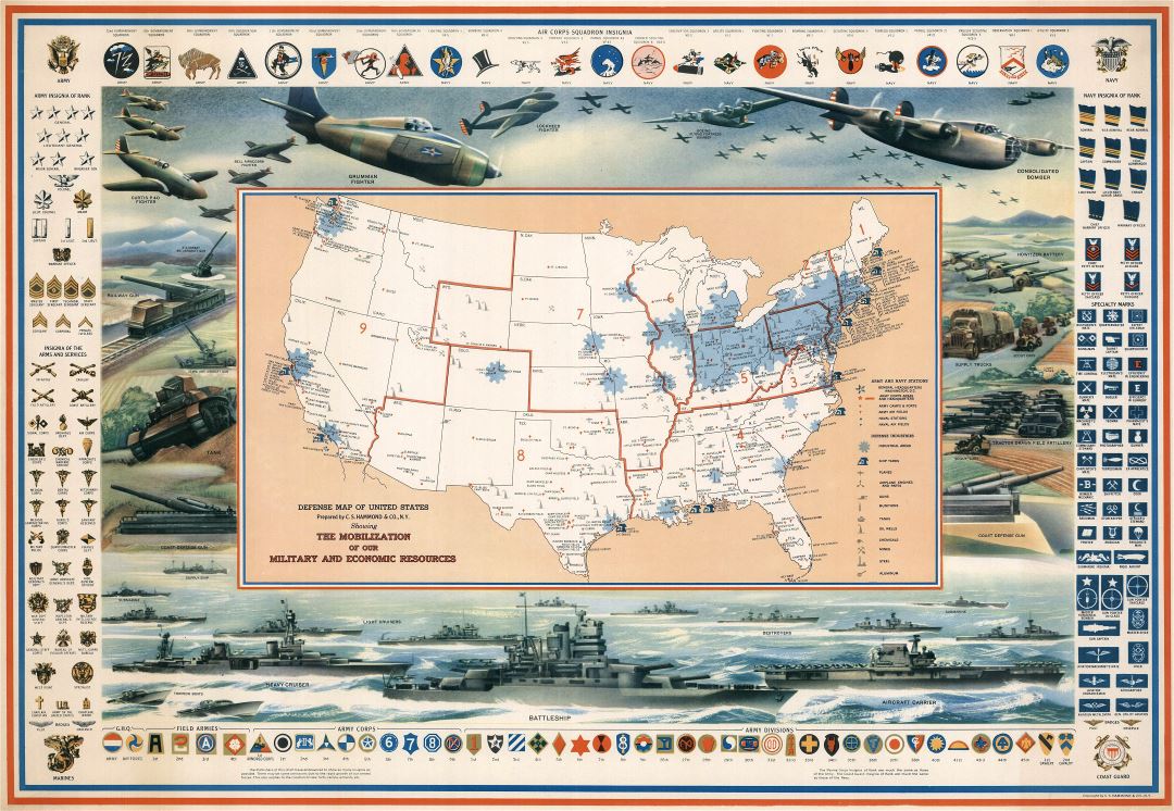 Большая детальная карта обороны Соединенных Штатов Америки