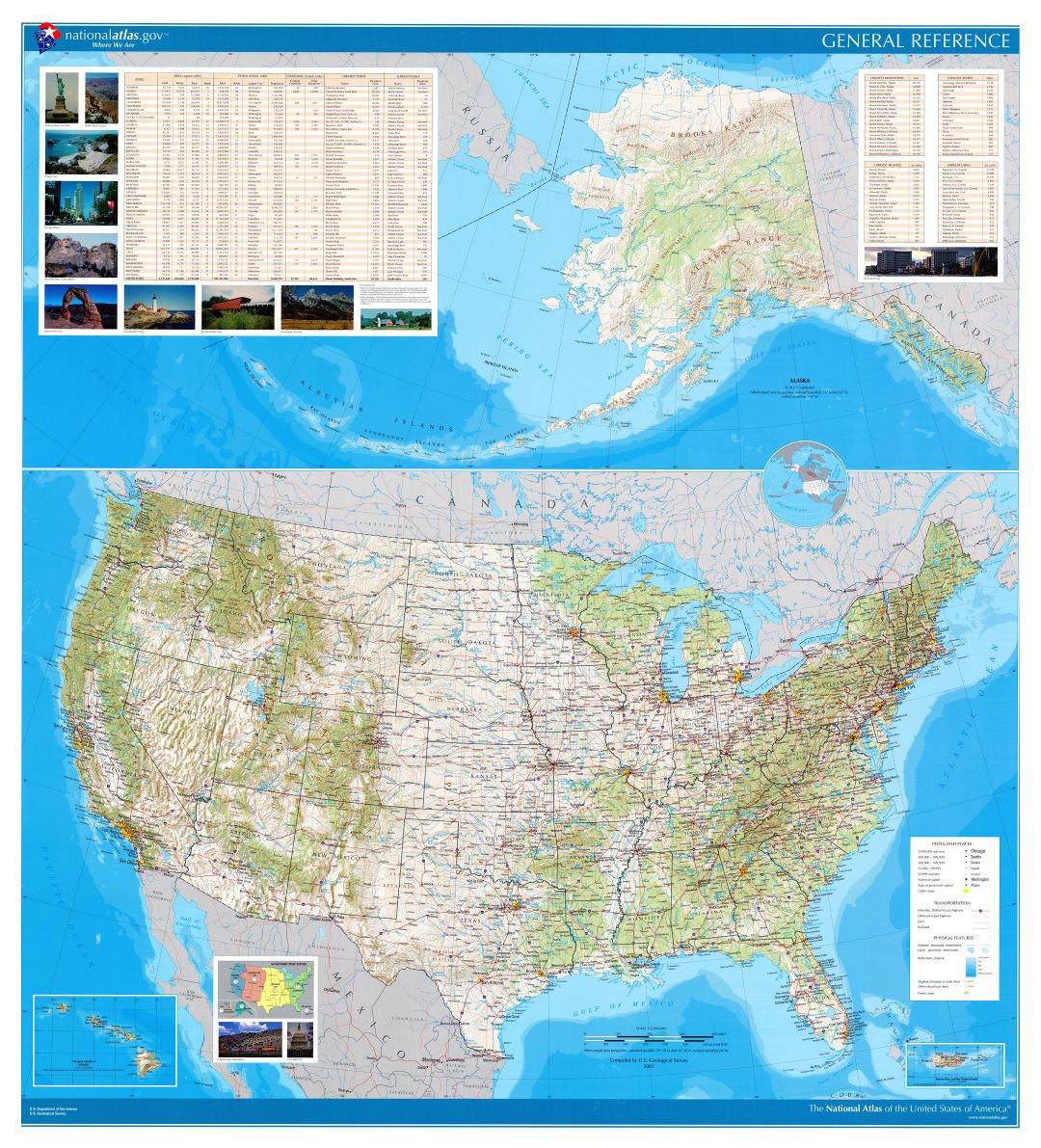Большая подробная общая настенная карта США - 2002