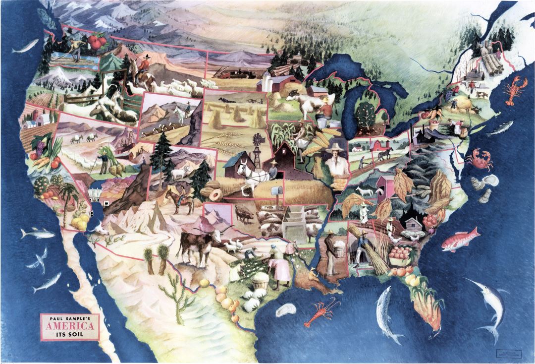 Большая подробная карта почвы Америки Пола Сэмпла - 1946