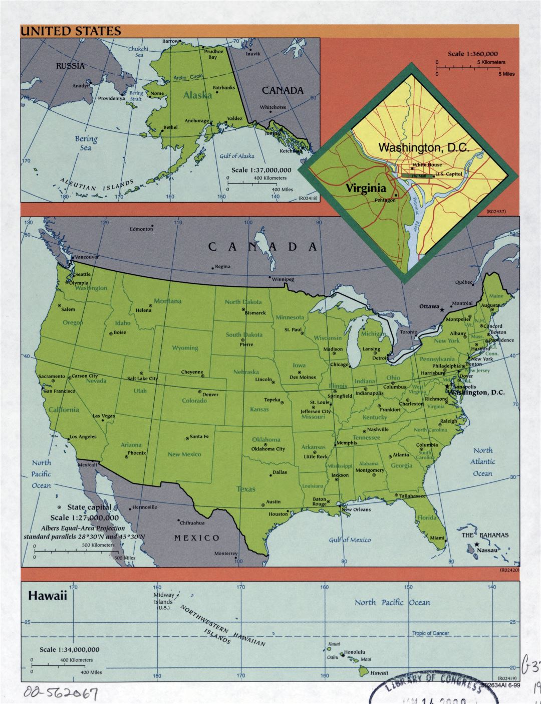 Большая детальная политическая и административная карта Соединенных Штатов Америки- 1999
