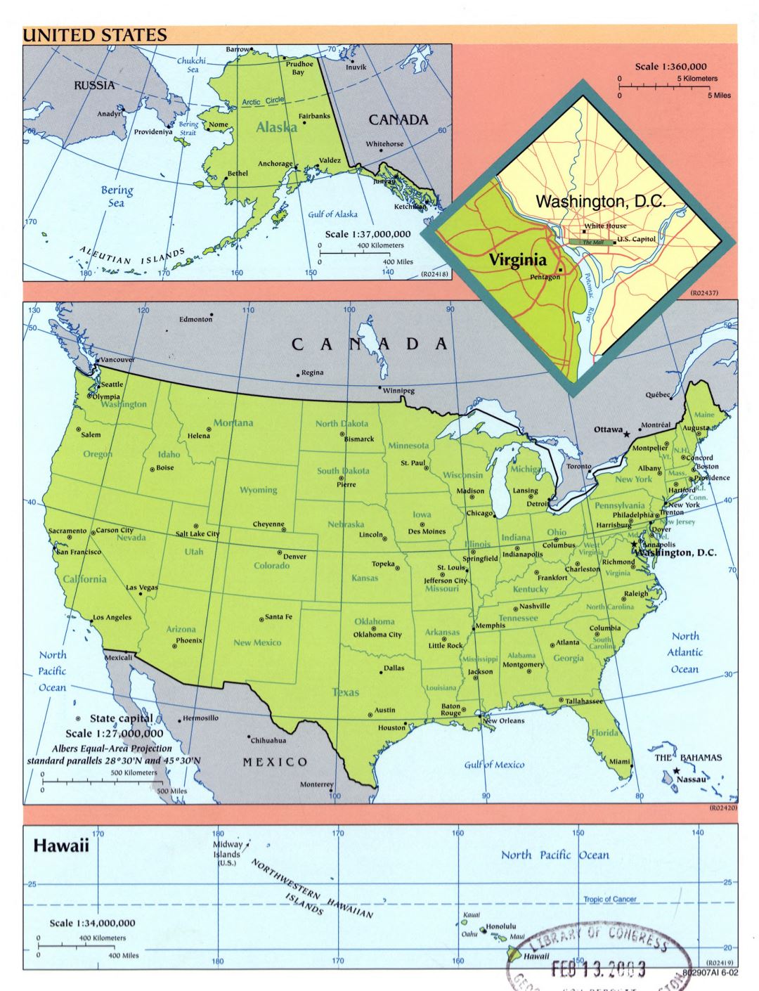 Большая детальная политическая и административная карта Соединенных Штатов Америки- 2002