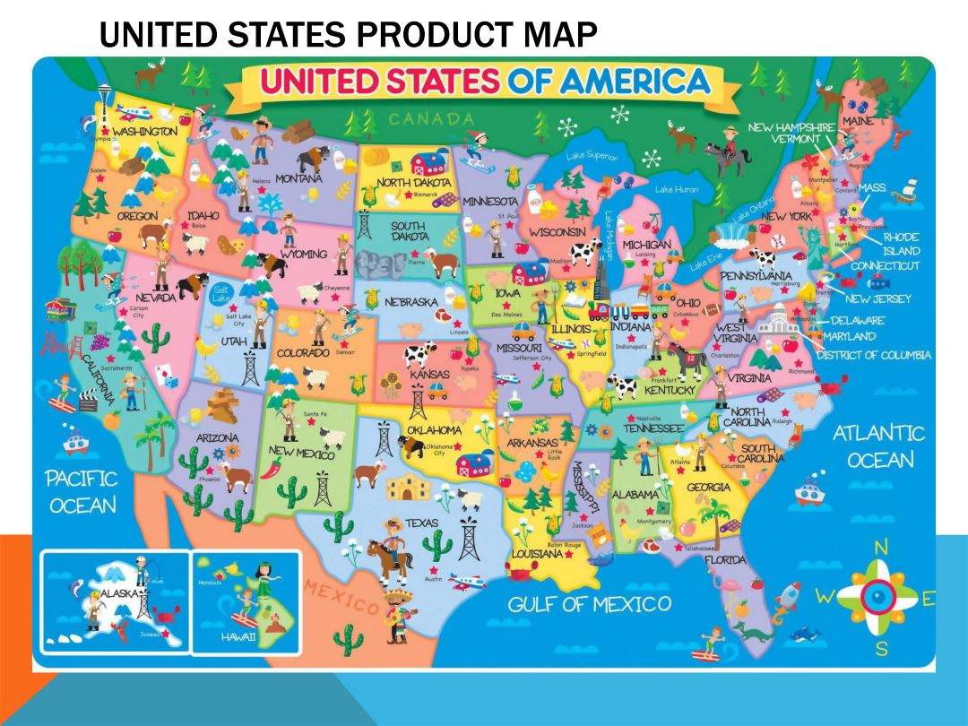 Большая детальная карта продукции Соединенных Штатов Америки