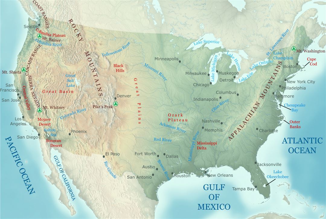 Большая карта высот США