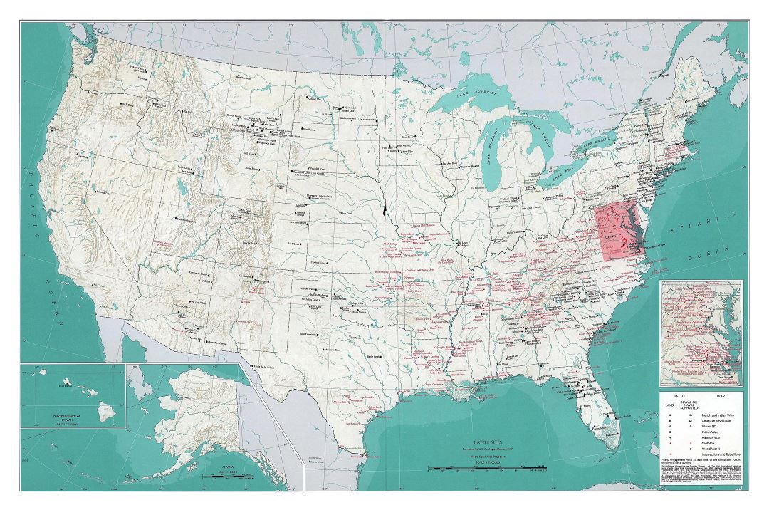 Большая карта мест сражений Соединенных Штатов Америки