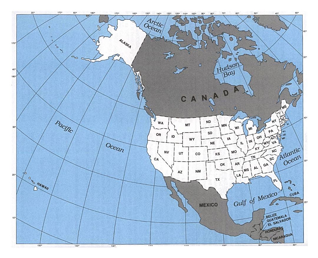 Большая политическая карта США