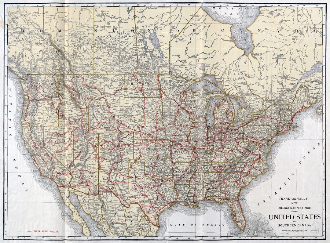 Крупномасштабная детальная старая карта железных дорог США и Южной Канады - 1920