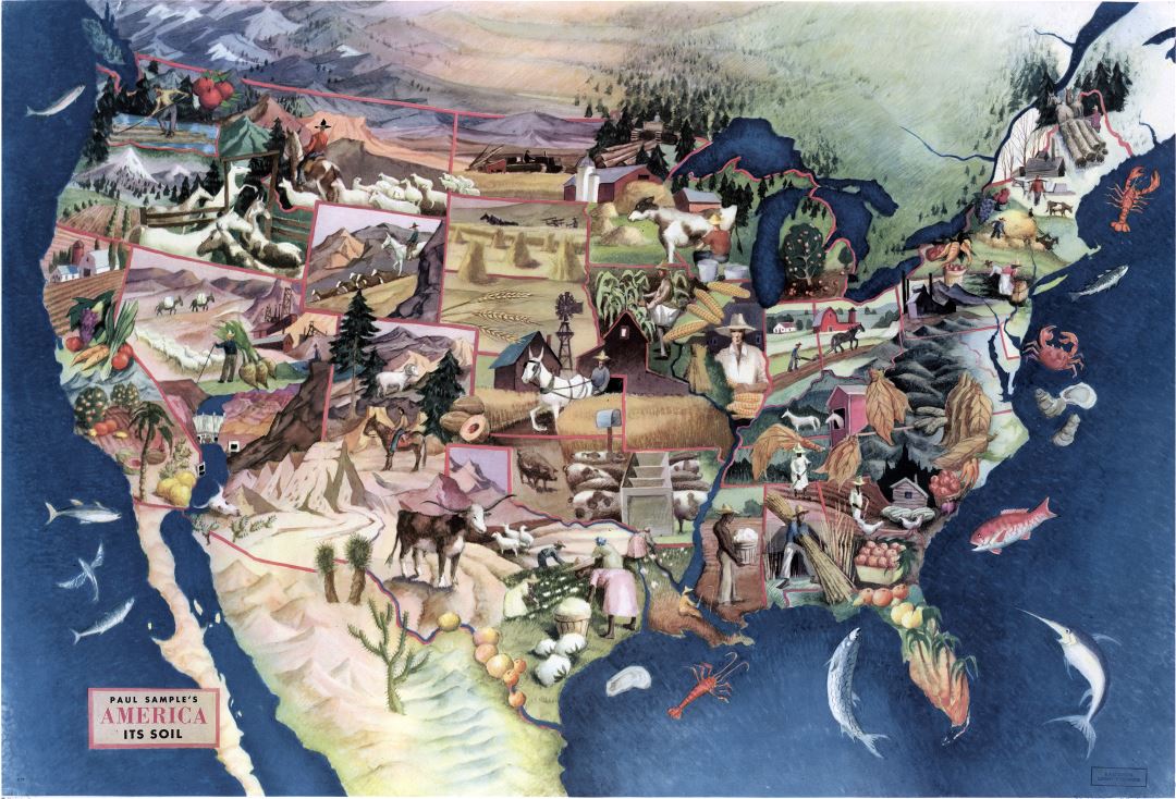 Крупномасштабная детальная карта почвы Америки Пола Сэмпла - 1946