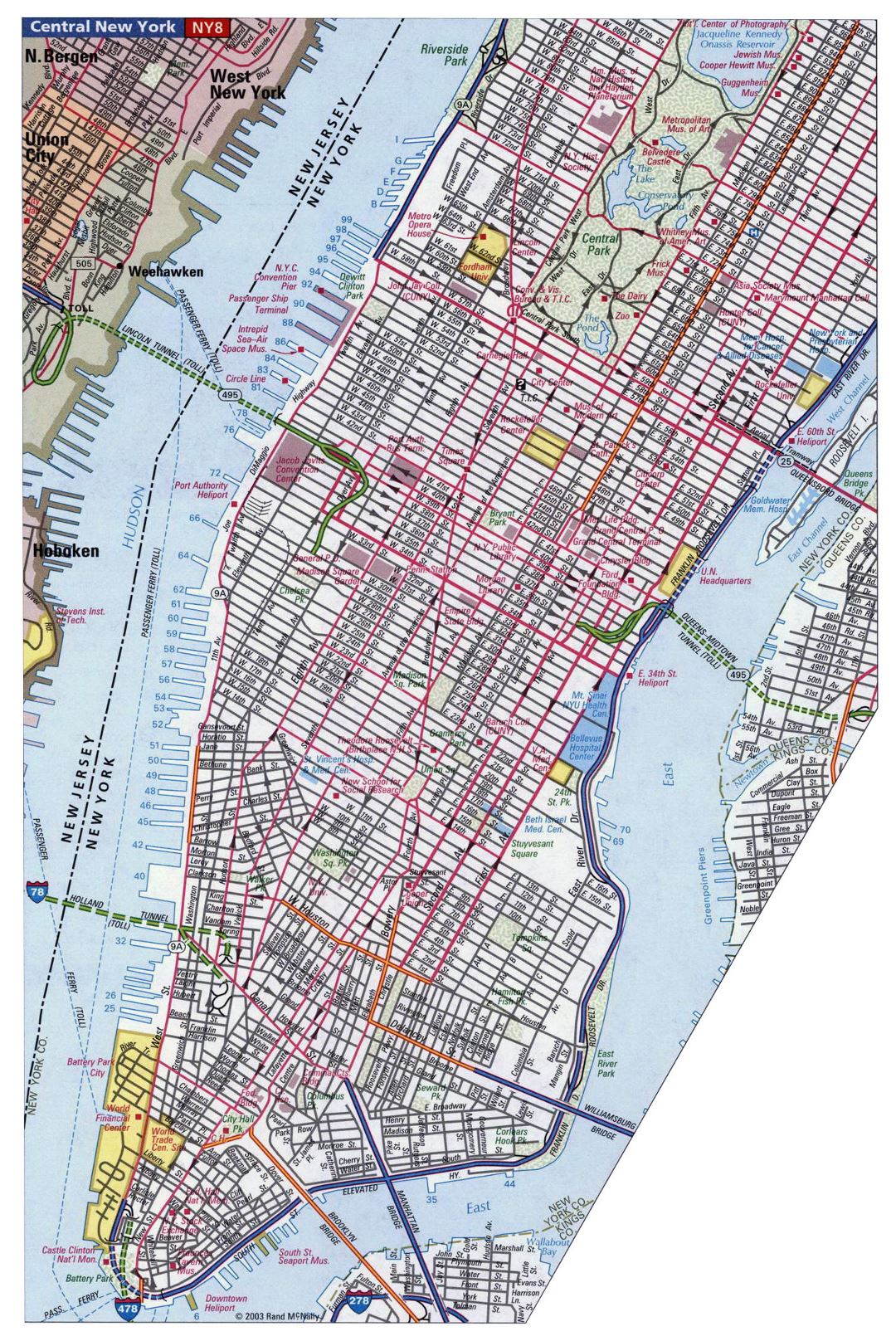 Детальная карта улиц Манхэттена, Нью-Йорк