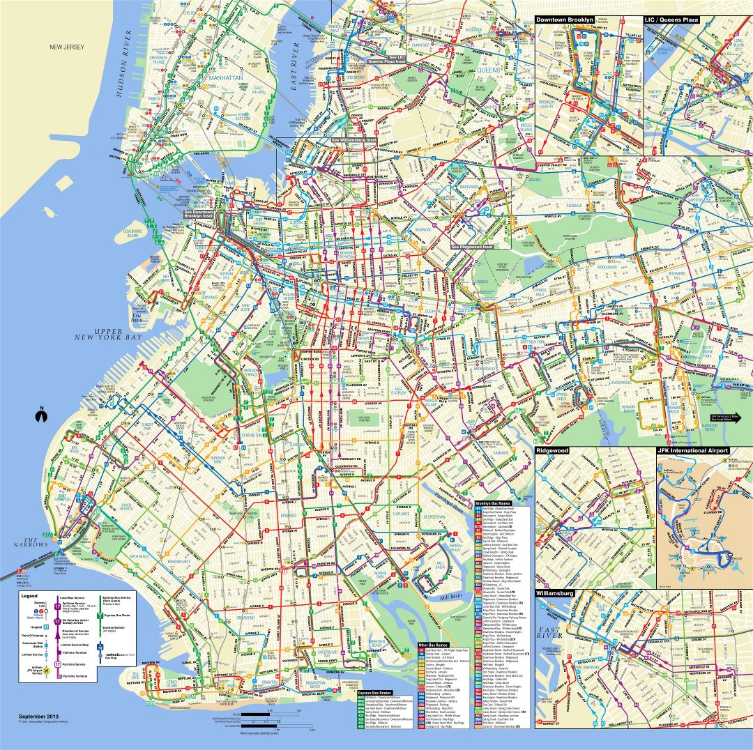 Большая детальная карта автобусных маршрутов Бруклина, Нью-Йорк