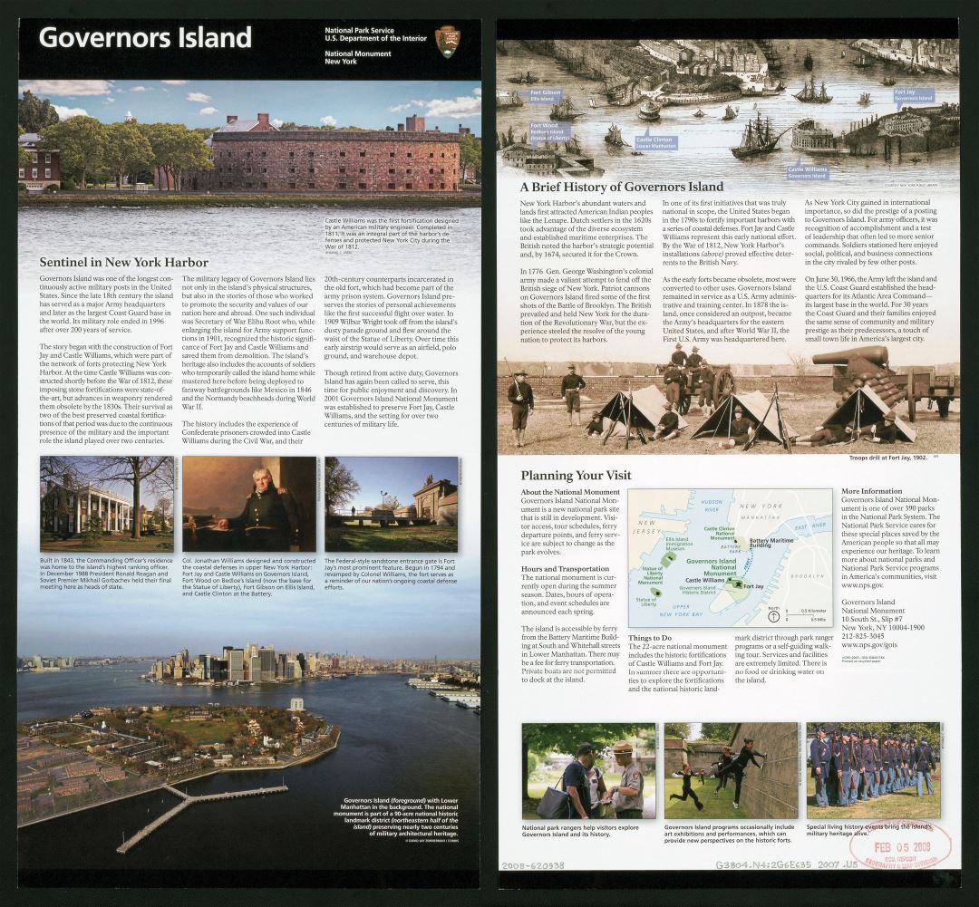 Большая подробная туристическая информация о Национальном памятнике Гавернорс Айленд, Нью-Йорк - 2007