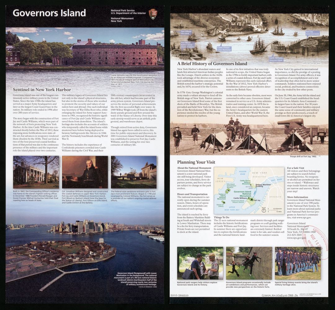 Большая детальная туристическая информация о Национальном памятнике Гавернорс Айленд, Нью-Йорк - 2010