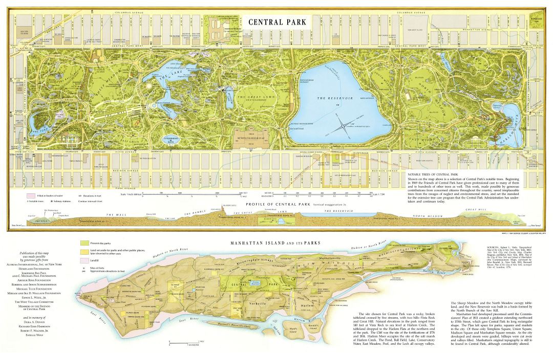 Большая подробная карта Центрального парка, Манхэттен, Нью-Йорк