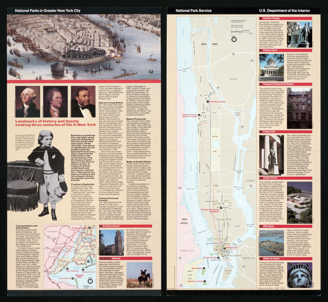 Большая детальная карта национальных парков в городе Большой Нью-Йорк - 1993