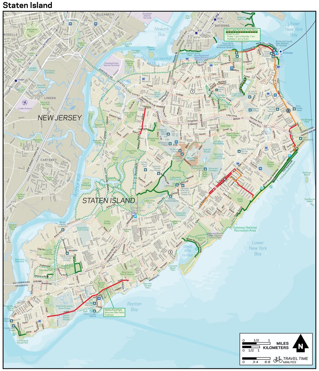 Большая подробная велосипедная карта Нью-Йорка, Статен-Айленда