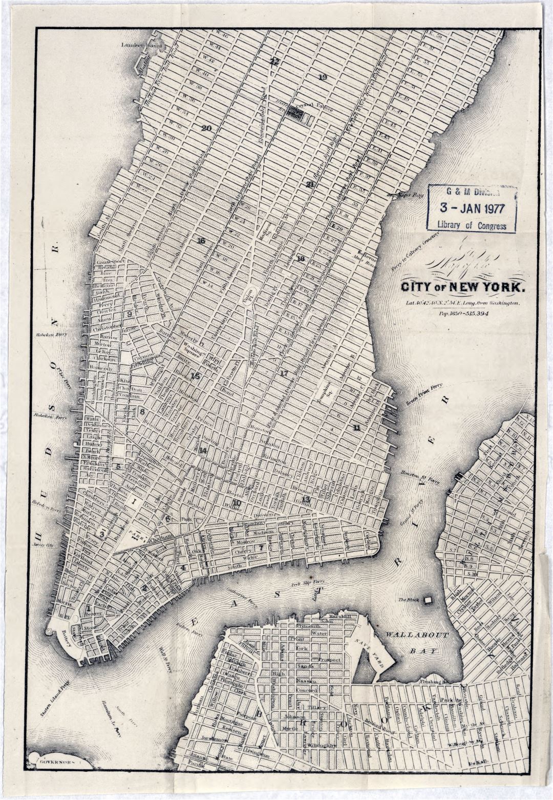 Большая детальная старая карта города Нью-Йорка - 1860