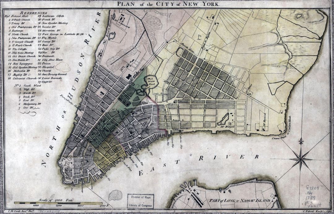 Большой детальный старый план города Нью-Йорка - 1879