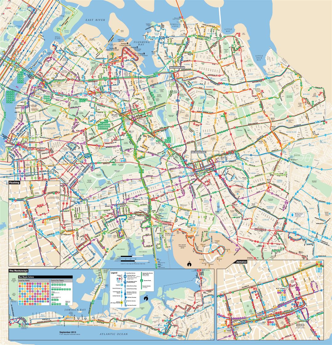 Большая детальная карта автобусных маршрутов Куинса, Нью-Йорк