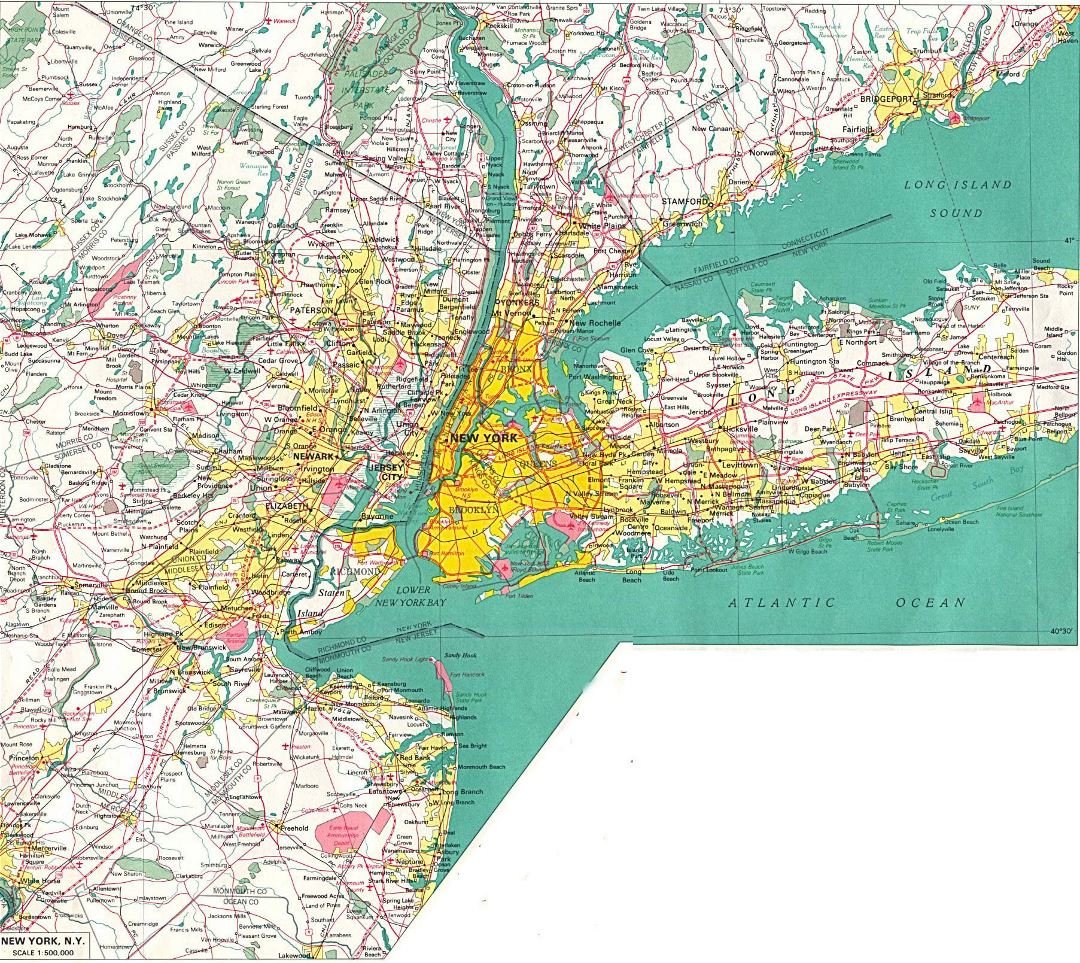 Большая детальная карта дорог Нью-Йорка и его окрестностей