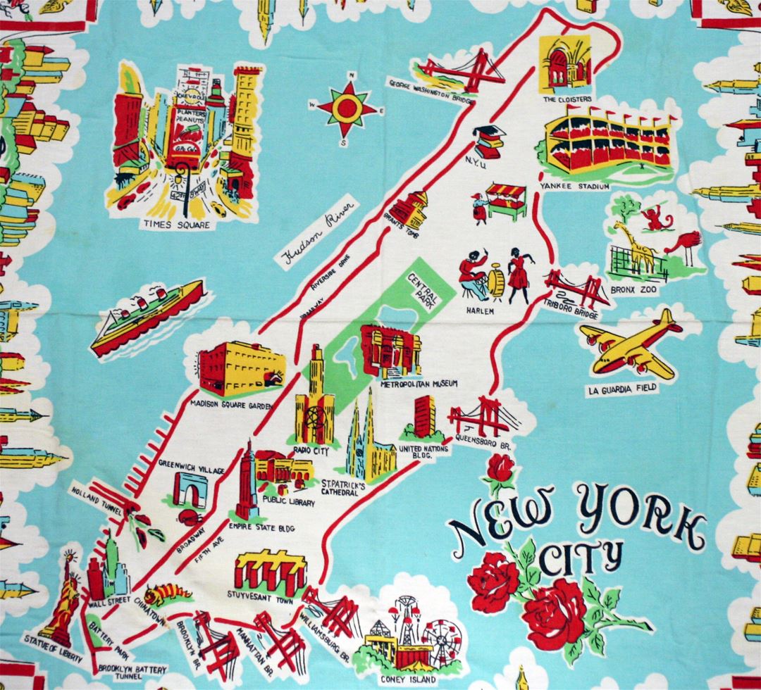 Большая иллюстрированная туристическая карта Нью-Йорка