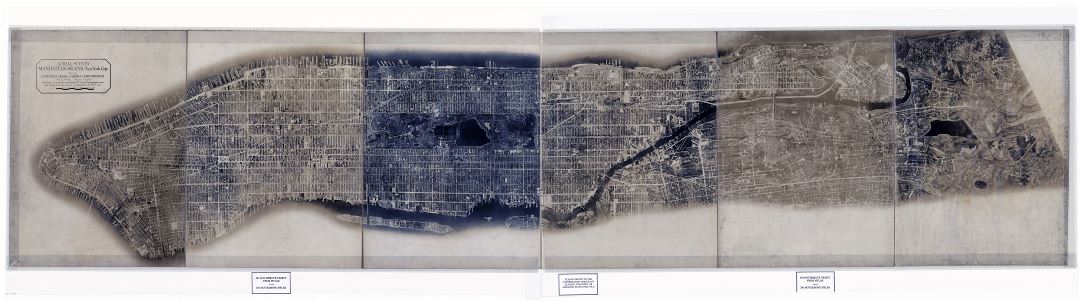 Крупномасштабная детальная старая фото карта острова Манхэттен, город Нью-Йорк - 1921
