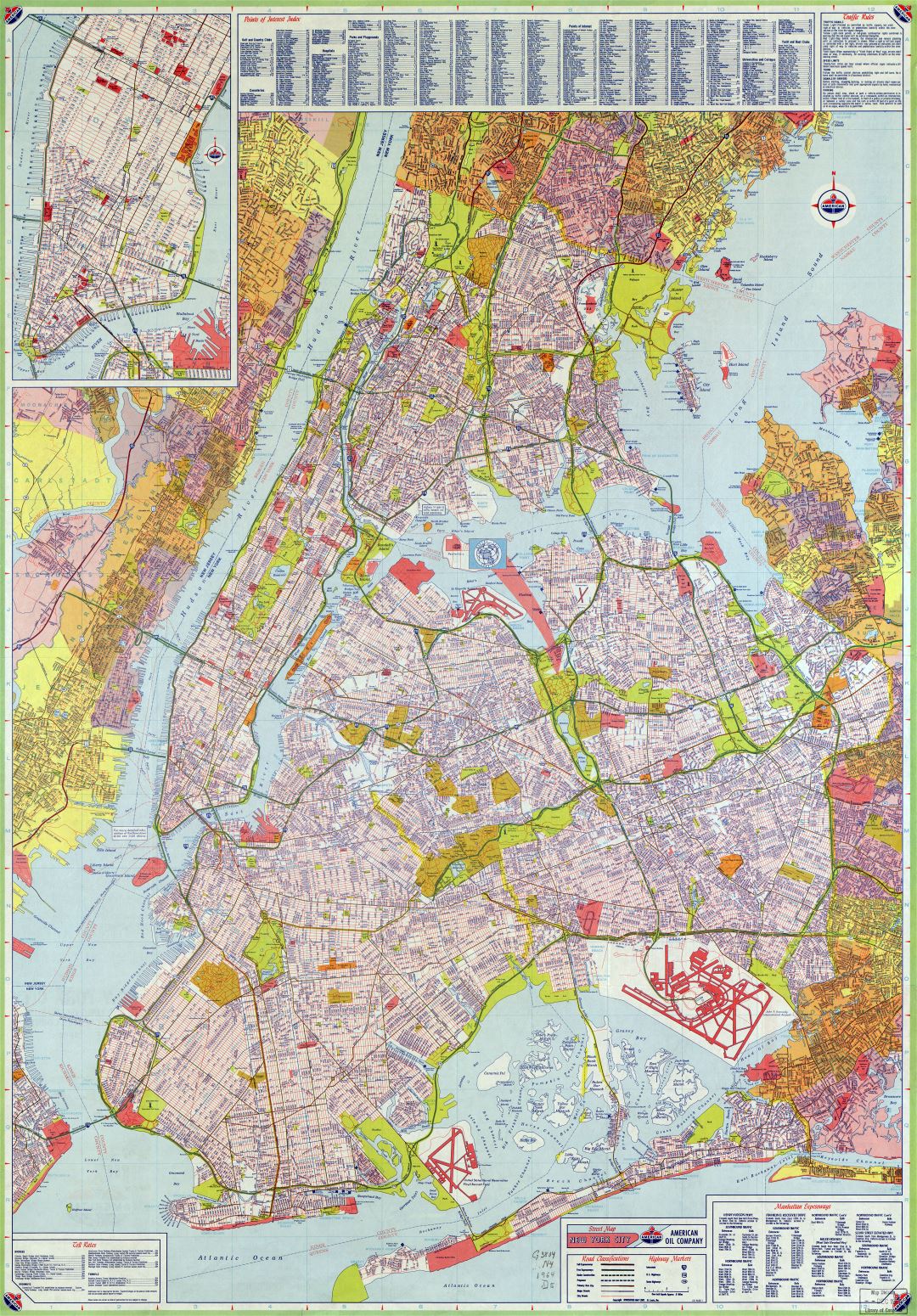 Крупномасштабная детальная карта улиц города Нью-Йорка - 1964