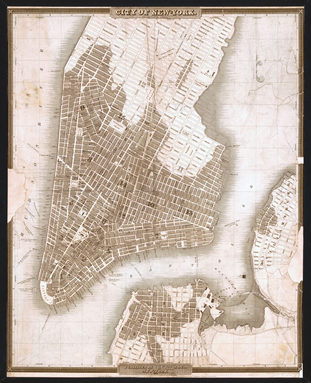 Крупномасштабная старая карта города Нью-Йорка - 1834