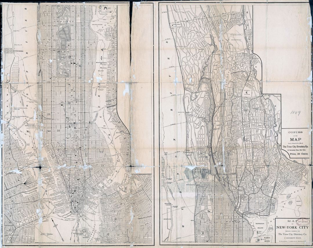 Крупномасштабная старая карта города Нью-Йорка - 1884
