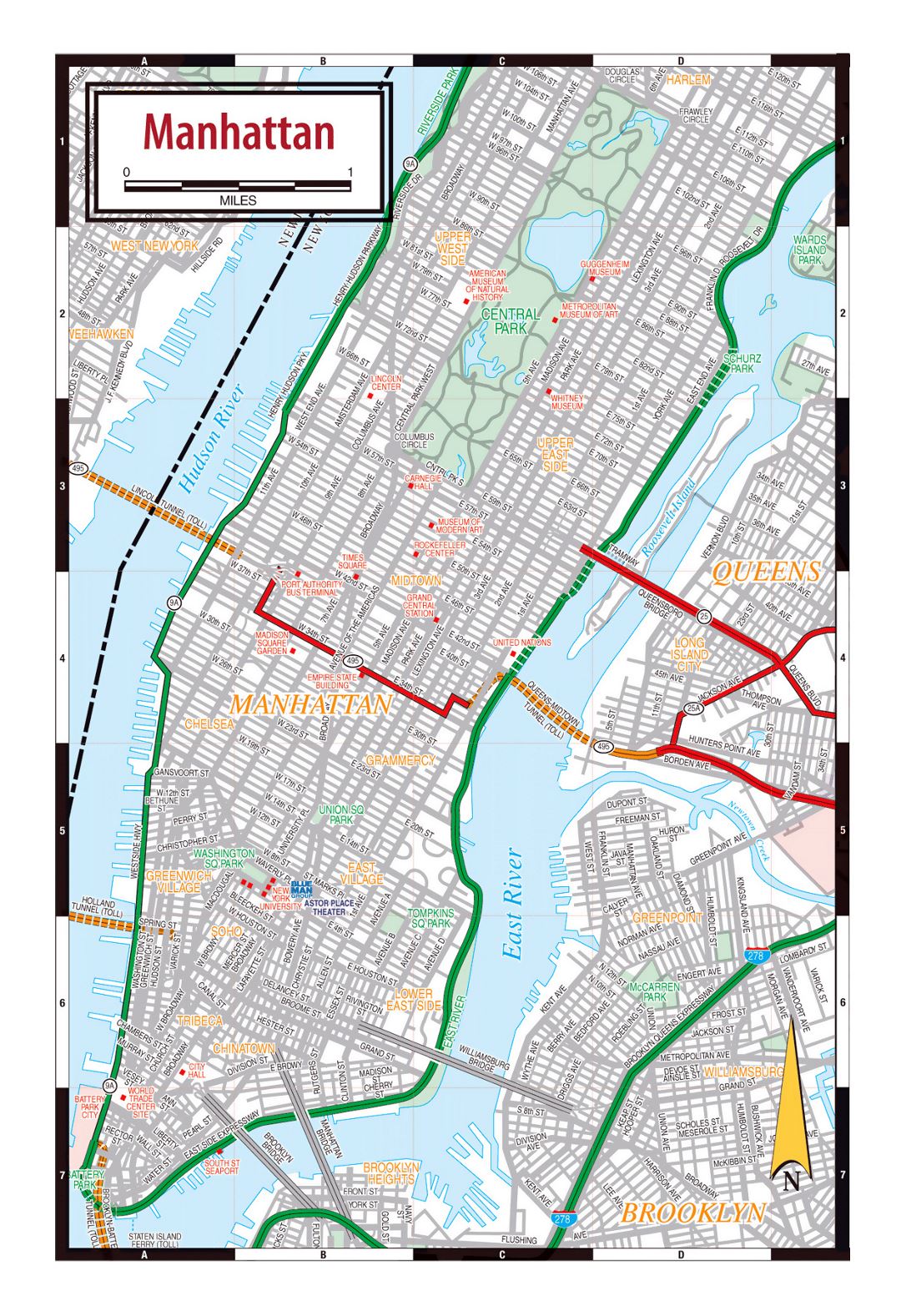 Карта улиц Манхэттена, Нью-Йорк