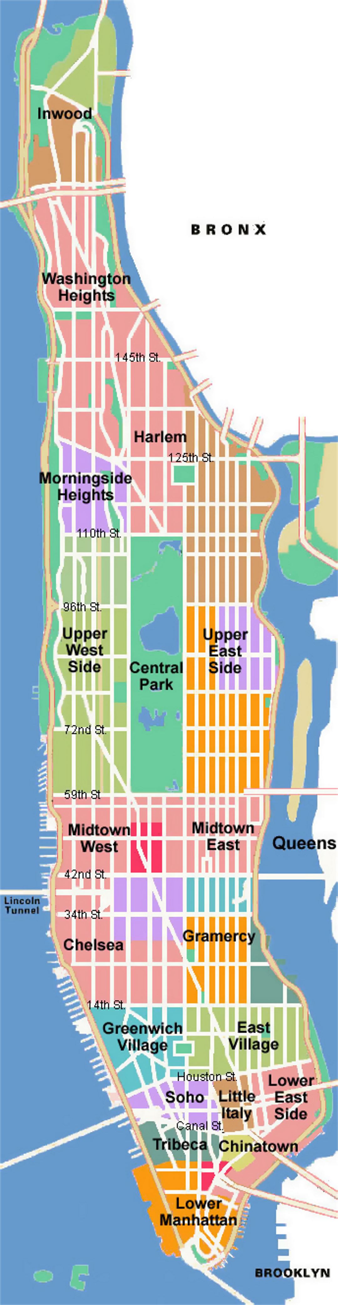Схематическая карта Манхэттена, Нью-Йорк