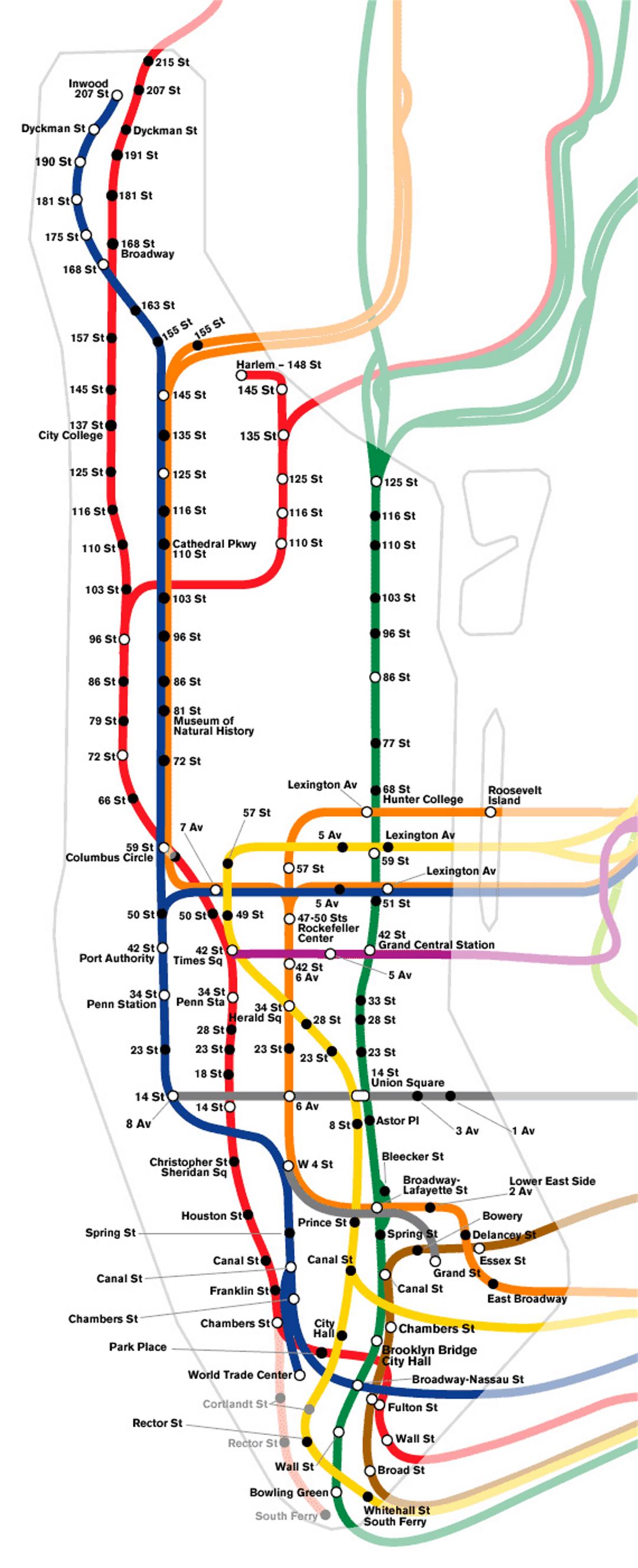 Схематическая карта метро Манхэттена