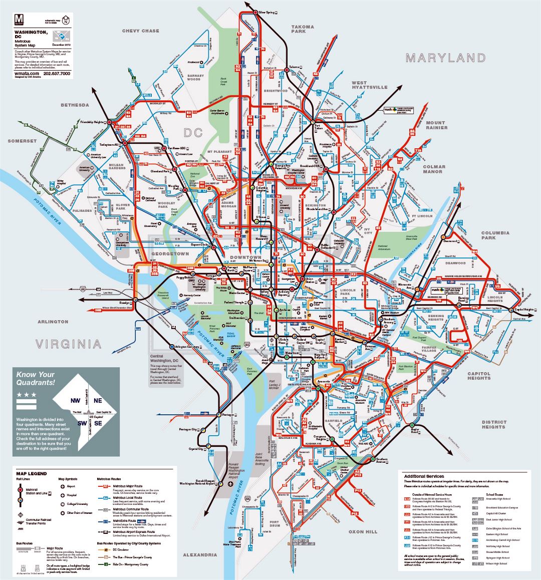 Детальная карта маршрута метробуса Вашингтона, округ Колумбия